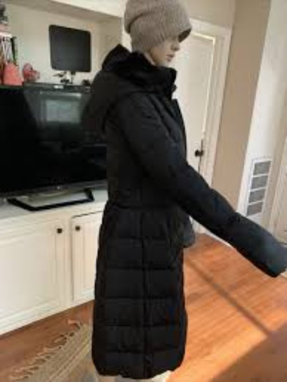 NWT ARMANI JEANS HOODED LONG DOWN PADDED Jacket Coat Black